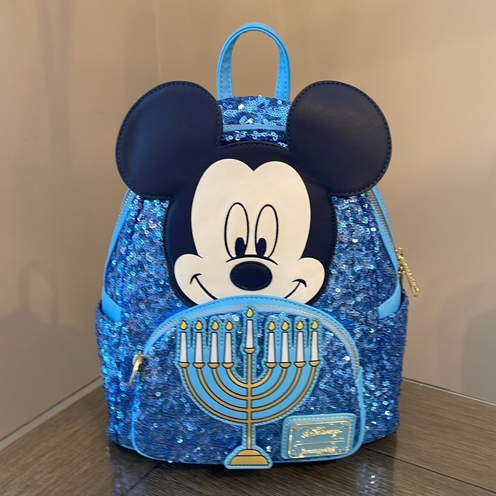 Loungefly Disney Mickey Hanukkah Menorah Sequin Mini Backpack